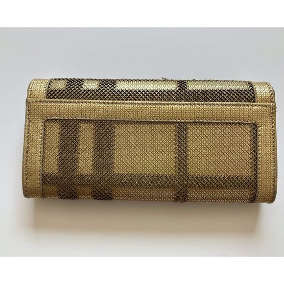 Burberry Haymarket Check Canvas Gold Leather Wallet Card Holder - Picture 2 of 10